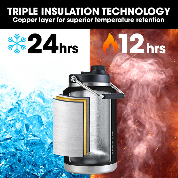 Baumr Ag Baumr Ag 3.8L Double Wall Insulated Stainless Steel Water Bottle Drink Jug With Handle Black Vacuum Flasks & Mugs