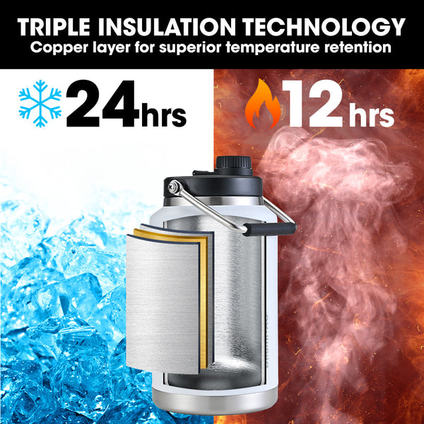 Baumr Ag Baumr Ag 3.8L Double Wall Insulated Stainless Steel Water Bottle Drink Jug With Handle White Vacuum Flasks & Mugs