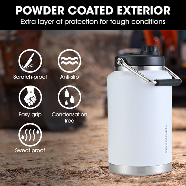 Baumr Ag 3.8L Double Wall Insulated Stainless Steel Water Bottle Drink Jug With Handle White Vacuum Flasks & Mugs