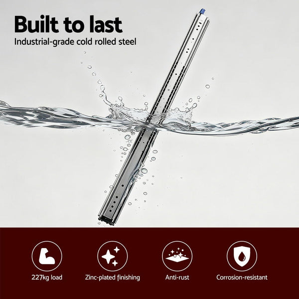 Giantz 2X Drawer Slides Full Extension Locking 227Kg 1321 2642Mm Length Cabinet Pulls