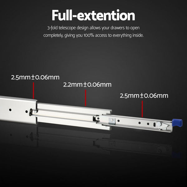 Giantz 2X Drawer Slides Full Extension Locking 227Kg 1321 2642Mm Length Cabinet Pulls