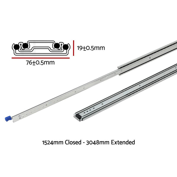 Giantz 2X Drawer Slides Full Extension Locking 227Kg 1524 3048Mm Length Cabinet Pulls