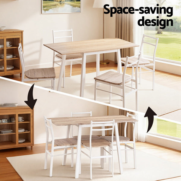 Artiss Dining Table And Chairs Set 5Pcs Foldable Kitchen Furniture Natural White Dining Sets