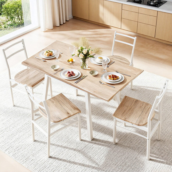 Artiss Dining Table And Chairs Set 5Pcs Foldable Kitchen Furniture Natural White Dining Sets