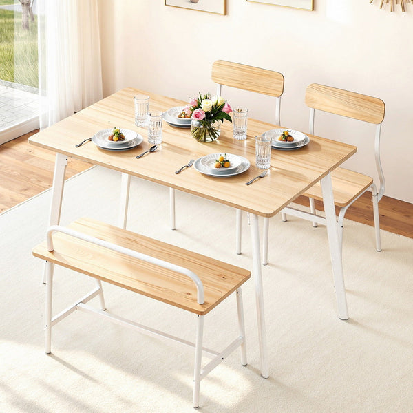 Artiss Dining Table And Chairs Set Of 4 Bench Kitchen Furniture Natural White Dining Sets