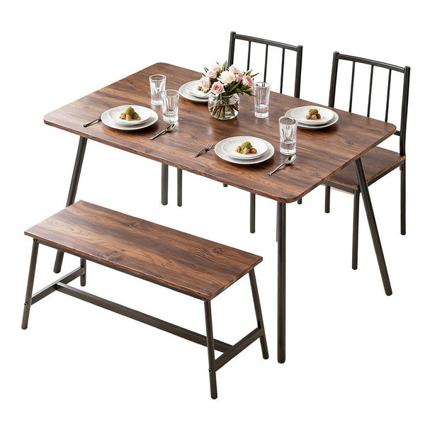 Artiss Dining Table And Chairs Set Of 4 Bench Kitchen Furniture Rustic Brown Dining Sets