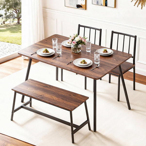 Artiss Dining Table And Chairs Set Of 4 Bench Kitchen Furniture Rustic Brown Dining Sets