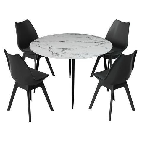 Artiss 1 Dining Table And 4 Chairs Set Marble Black Dining Sets