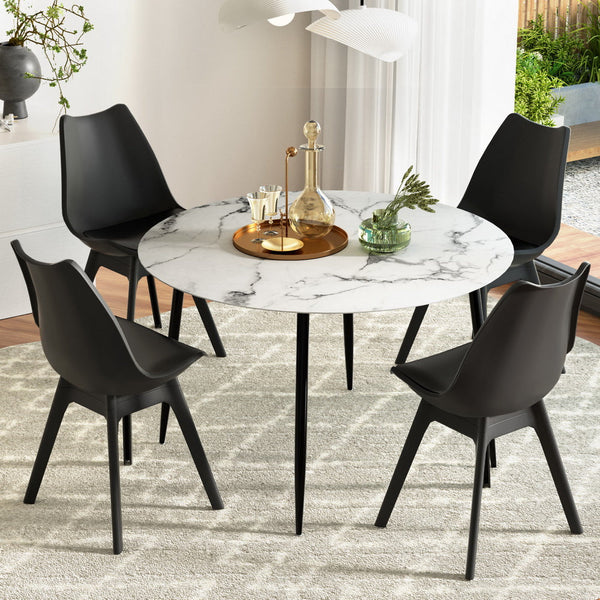 Artiss 1 Dining Table And 4 Chairs Set Marble Black Dining Sets