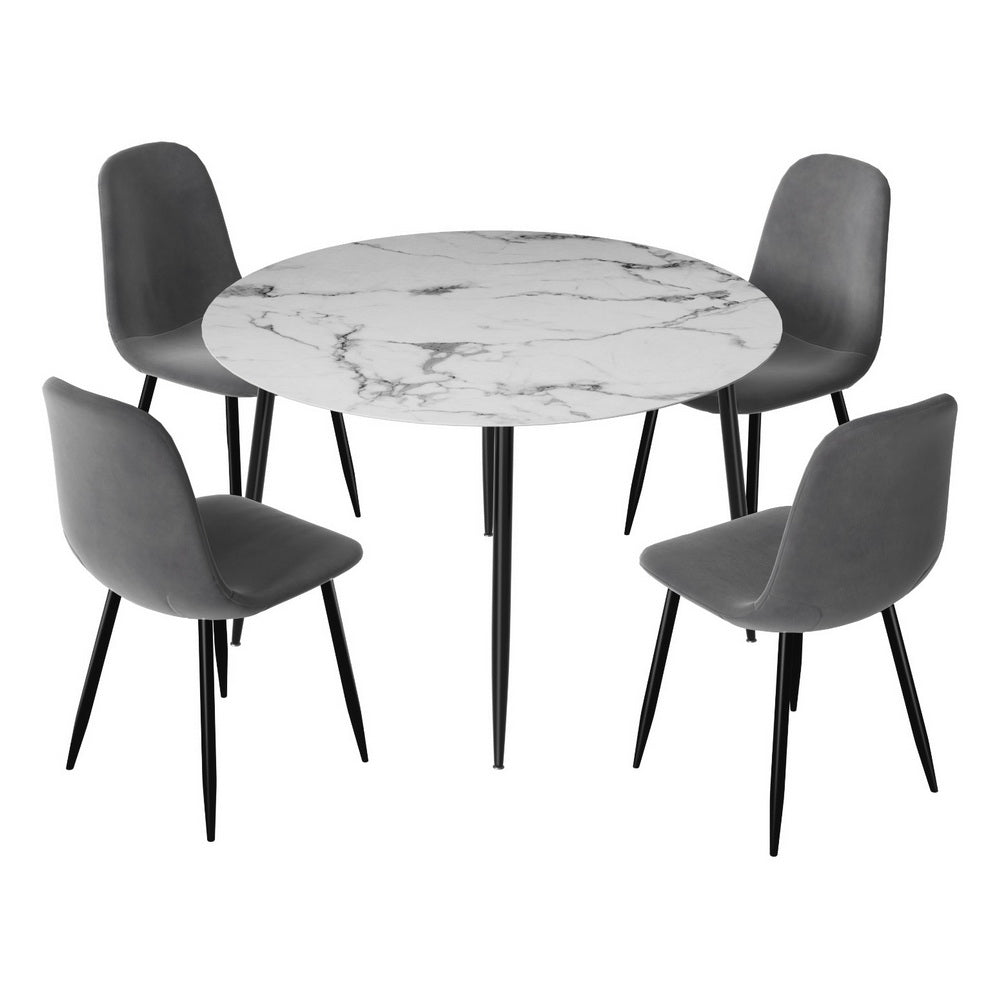 Artiss 1 Dining Table And 4 Chairs Set Marble Grey Dining Sets