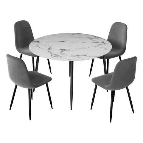 Artiss 1 Dining Table And 4 Chairs Set Marble Grey Dining Sets