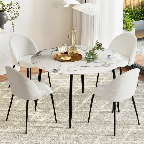 Artiss 1 Dining Table And 4 Chairs Set Marble White Dining Sets