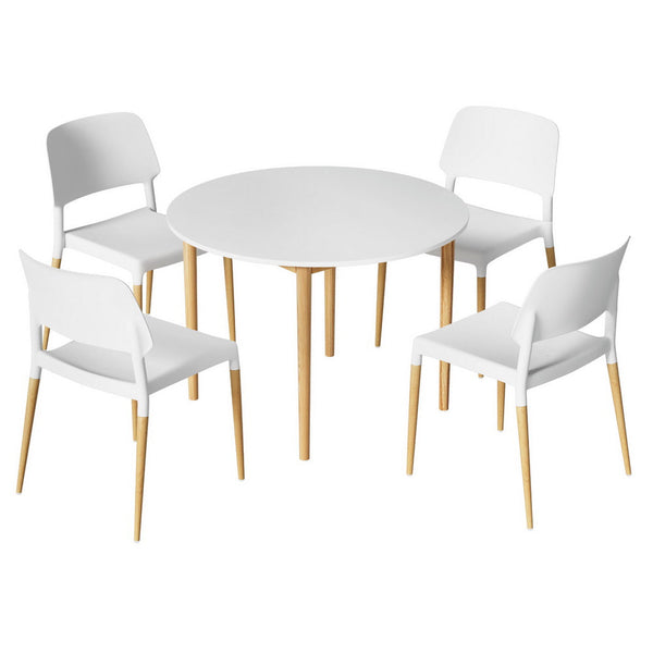 Artiss 1 Dining Table And 4 Chairs Set White Wood Dining Sets