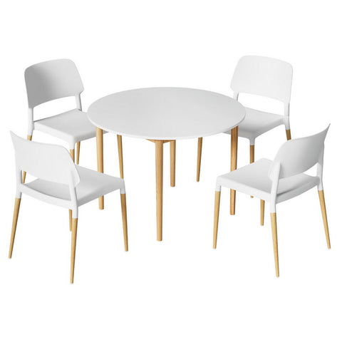 Artiss 1 Dining Table And 4 Chairs Set White Wood Dining Sets