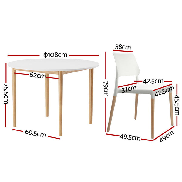 Artiss 1 Dining Table And 4 Chairs Set White Wood Dining Sets