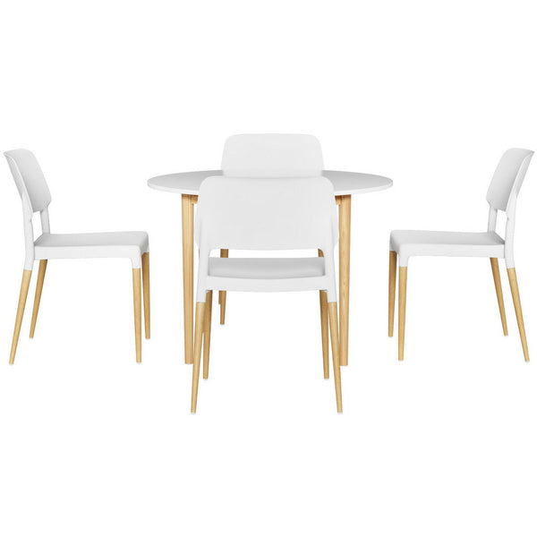 Artiss 1 Dining Table And 4 Chairs Set White Wood Dining Sets