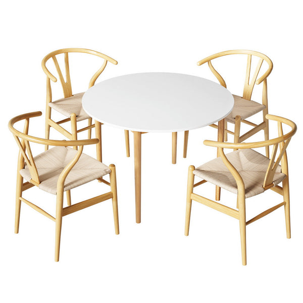 Artiss 1 Dining Table And 4 Chairs Set Wishbone Wood Dining Sets