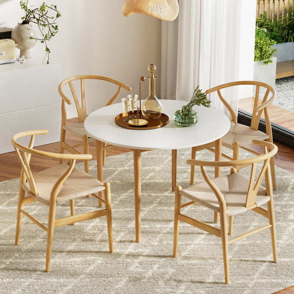 Artiss 1 Dining Table And 4 Chairs Set Wishbone Wood Dining Sets