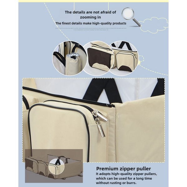 Elosung Grey Brown Patchwork Multifunctional Foldable Little One Crib Mommy Bag Large Capacity Diaper Portable Shoulder And Handheld Essentials Nappy