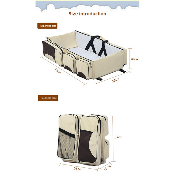 Elosung Grey Brown Patchwork Multifunctional Foldable Little One Crib Mommy Bag Large Capacity Diaper Portable Shoulder And Handheld Essentials Nappy