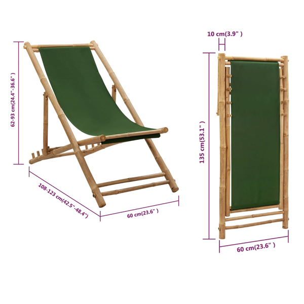 Deck Chair Bamboo And Canvas Green Patio Chairs