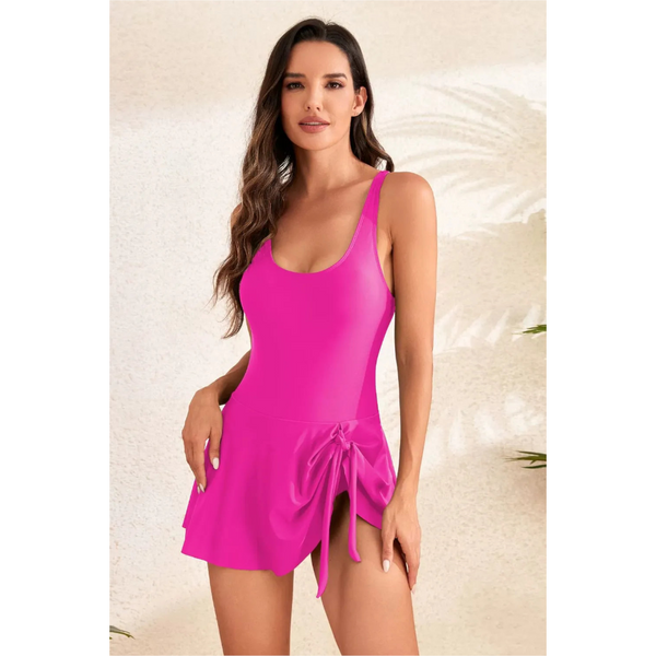 Drawstring Scoop Neck Wide Strap One Piece Swimwear