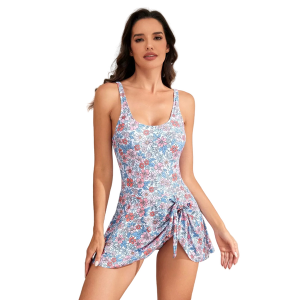 Drawstring Scoop Neck Wide Strap One Piece Swimwear