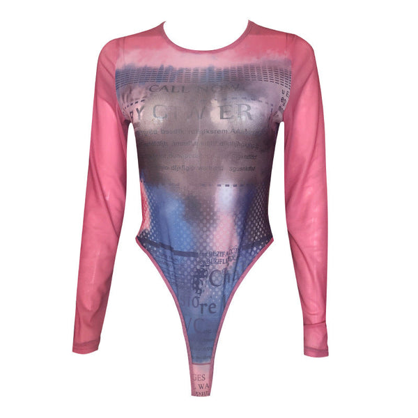 Women's Fitted Personality Printed Round Neck Long Sleeve Top Tops