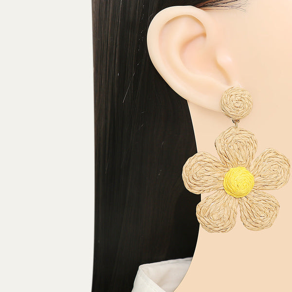 Veile Studios Grass Hemp Thread Handmade Flower Bohemian Beach Style Earrings