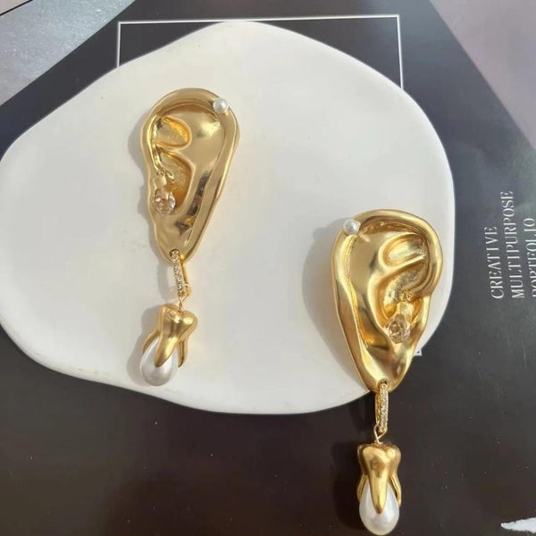 Veile Studios Abstract Facial Features Ears Clips Hoops Women Ladies Jewelry Earrings