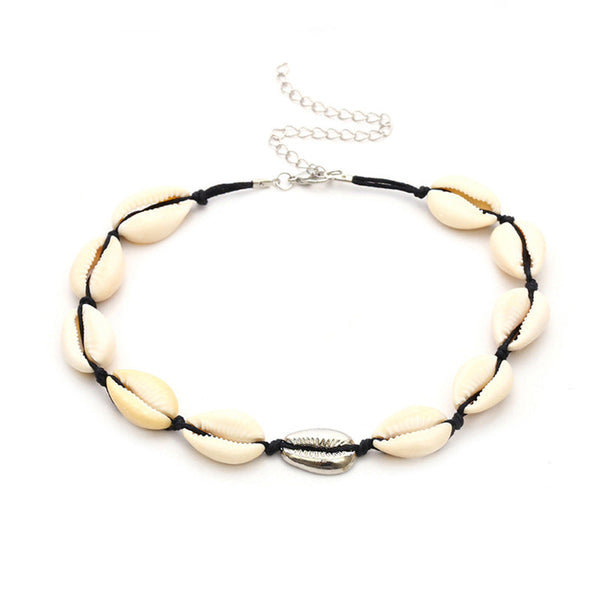 Necklace Bracelet Set Bohemian Style Hand Woven Short Collarbone Shell Bracelets