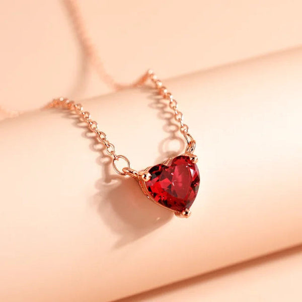 Exquisite Red Heart Pendant Necklace Cubic Zirconia Crystal Chain For Women Short Charm Jewelry Gifts Necklaces & Pendants
