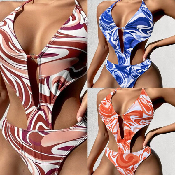 One Piece Printed Swimsuit Bikini Strap Swimwear