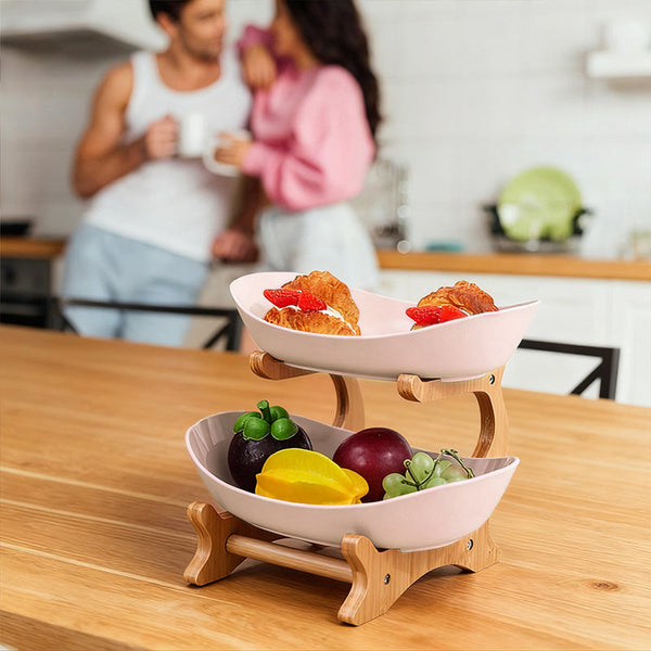 2 Tier Bamboo Fruit Stand For Kitchen Space Saving Countertop Organizer With Ventilation To Keep Produce Fresh Other Kitchen Storage
