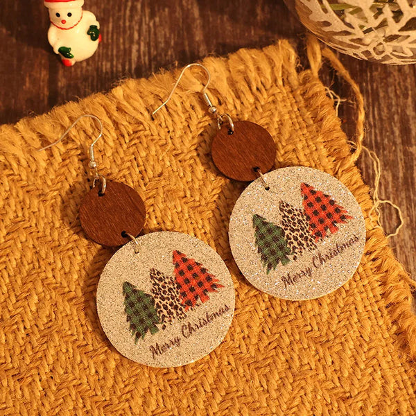 Pu Leather Christmas Tree Earrings