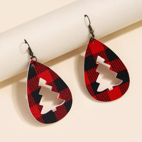 Pu Leather Cutout Christmas Tree Earrings