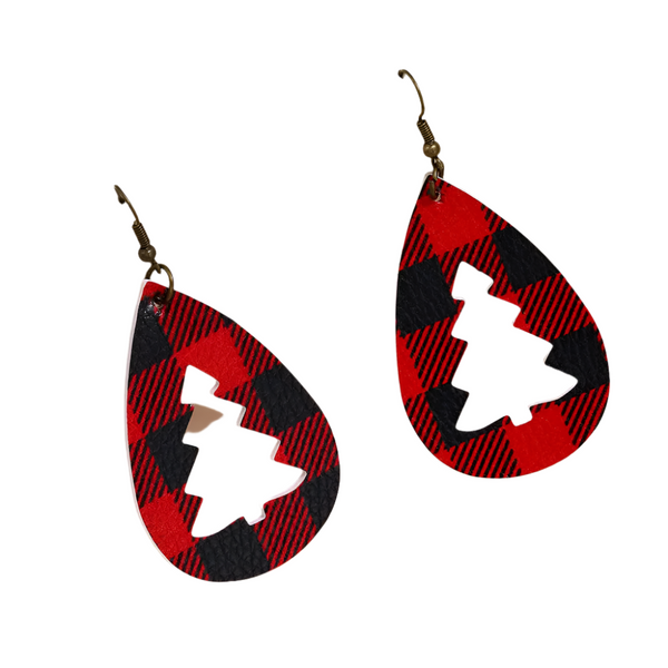 Pu Leather Cutout Christmas Tree Earrings