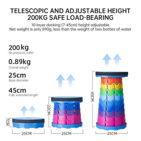 400Lbs Capacity Heavy Duty Folding Stool. Collapsible Telescoping Portable. Ideal For Camping & Fishing. Camping Chairs