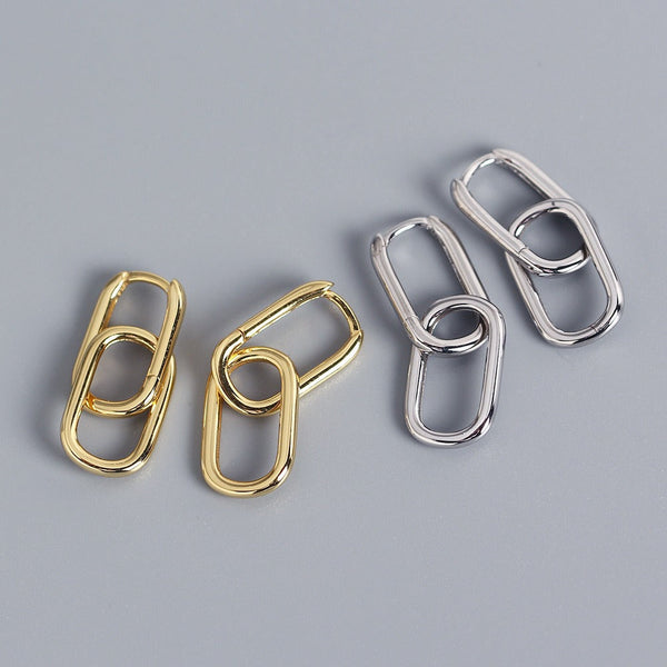 Veile Studios S925 Sterling Silver Geometric Square Paperclip Convertible Link Hoop Earrings