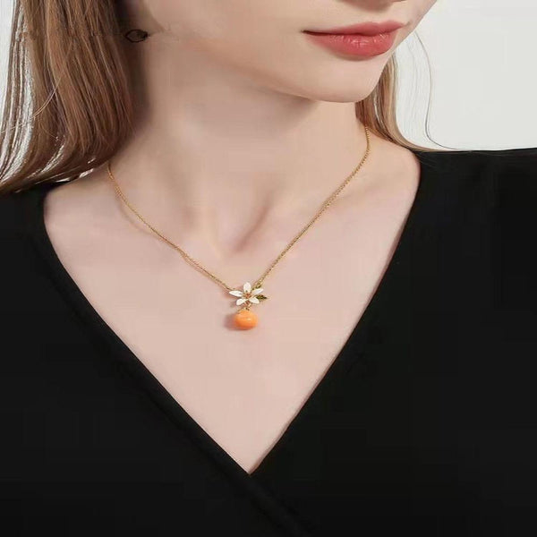 Veile Studios Citrus Gardenia Necklace Women Summer Style Sweet Cute Fruit Earrings