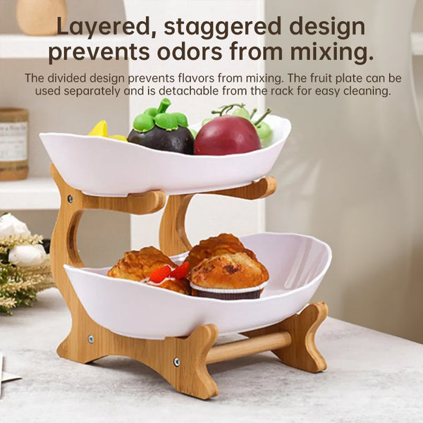 2 Tier Bamboo Fruit Stand For Kitchen Space Saving Countertop Organizer With Ventilation To Keep Produce Fresh Other Kitchen Storage