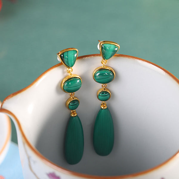 Veile Studios Slender Minimalist Women's Fashion With S925 Silver And Malachite Earrings