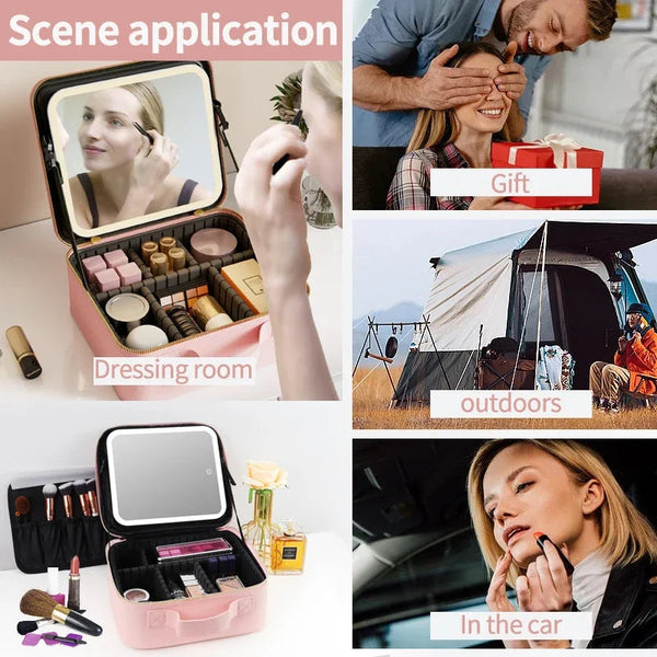 Light Up Box Vanity Organizer Portable Makeup Bag Mirror With Led Makeup Bags & Cases