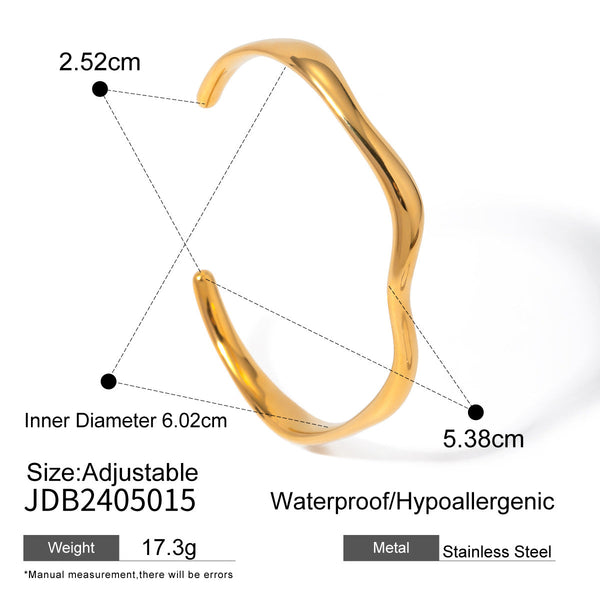 18K Gold Stainless Steel Fine Ripple Open Bangle Ins Minimalist Trendy Titanium Bracelet For Women Bracelets