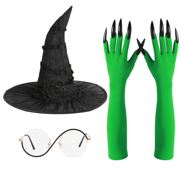 Witch Three Piece Glove Hat Glasses Cosplay Dress Up Hats