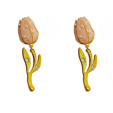 Veile Studios Oil Dripping Tulip Pearl Elegant For Women Earrings