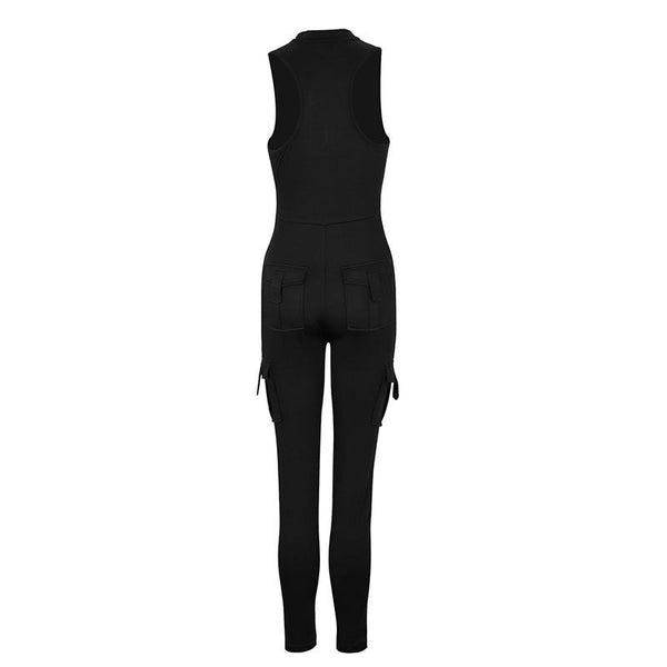 Fitted Zipper High Waist Pocket Sports Jumpsuit For Women Jumpsuits Rompers & Playsuits