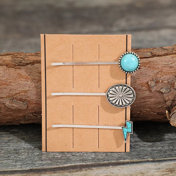 3 Pcs/Set Artificial Turquoise Hair Pins Hair Accessories
