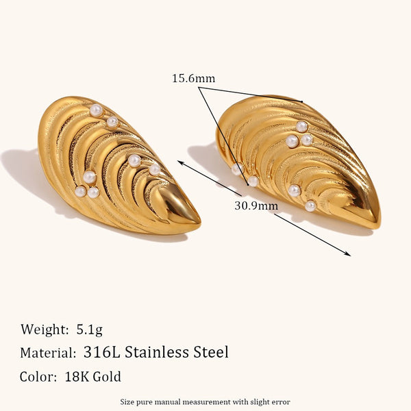 Veile Studios Shell Mussel Stainless Steel 18K Gold Plated Fashion Jewelry Earrings