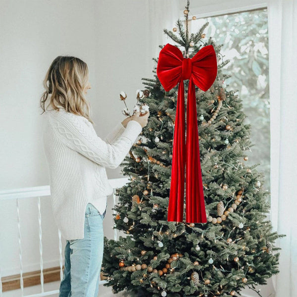 Large Wine Red Christmas Bow Big Festive Tree Topper Decoration For Xmas Seasonal Decorations